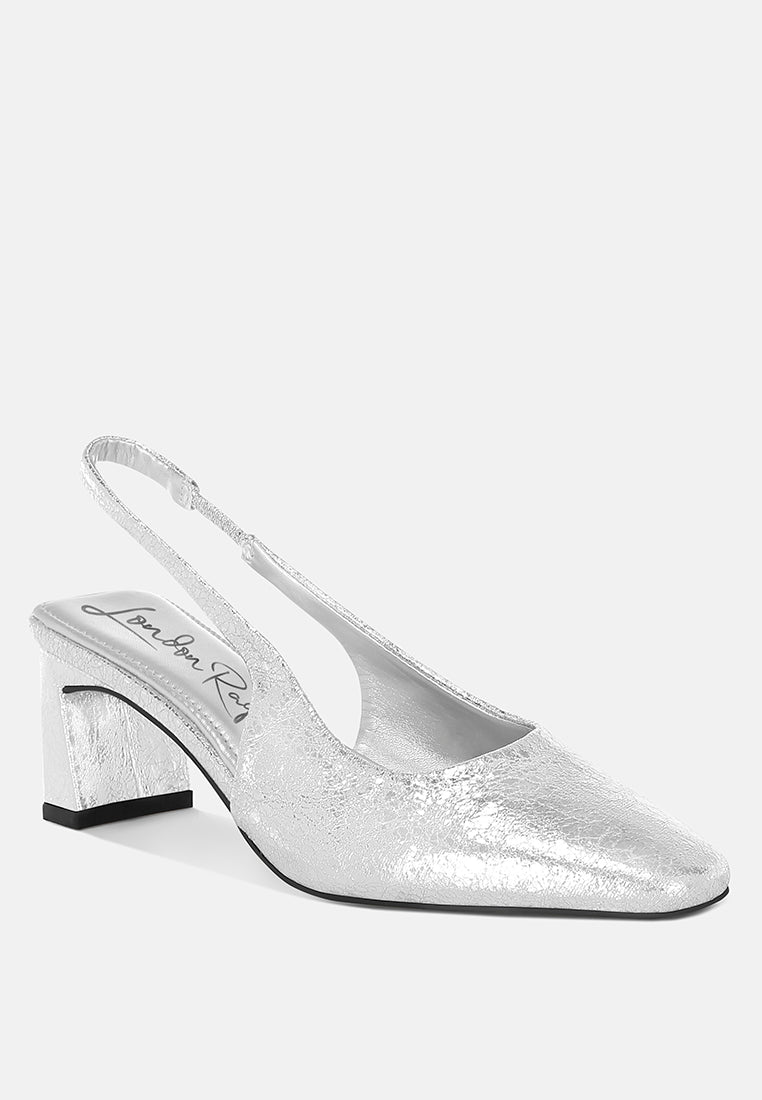Amberin Crinkled Metallic Slingback Heels