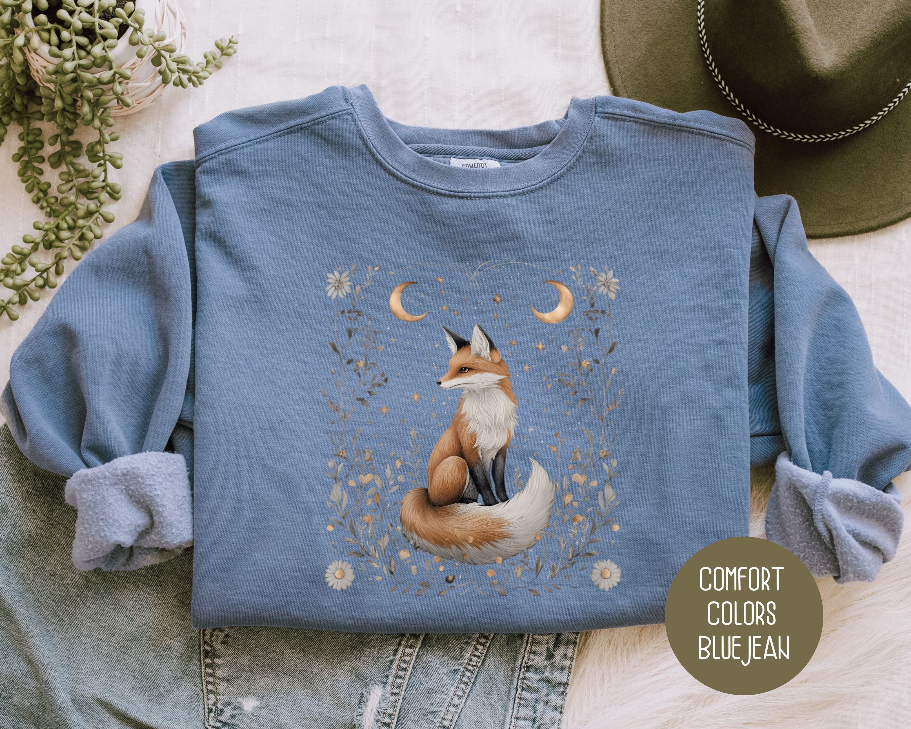 Celestial Cottagecore Fox Comfort Colors Sweatshirt