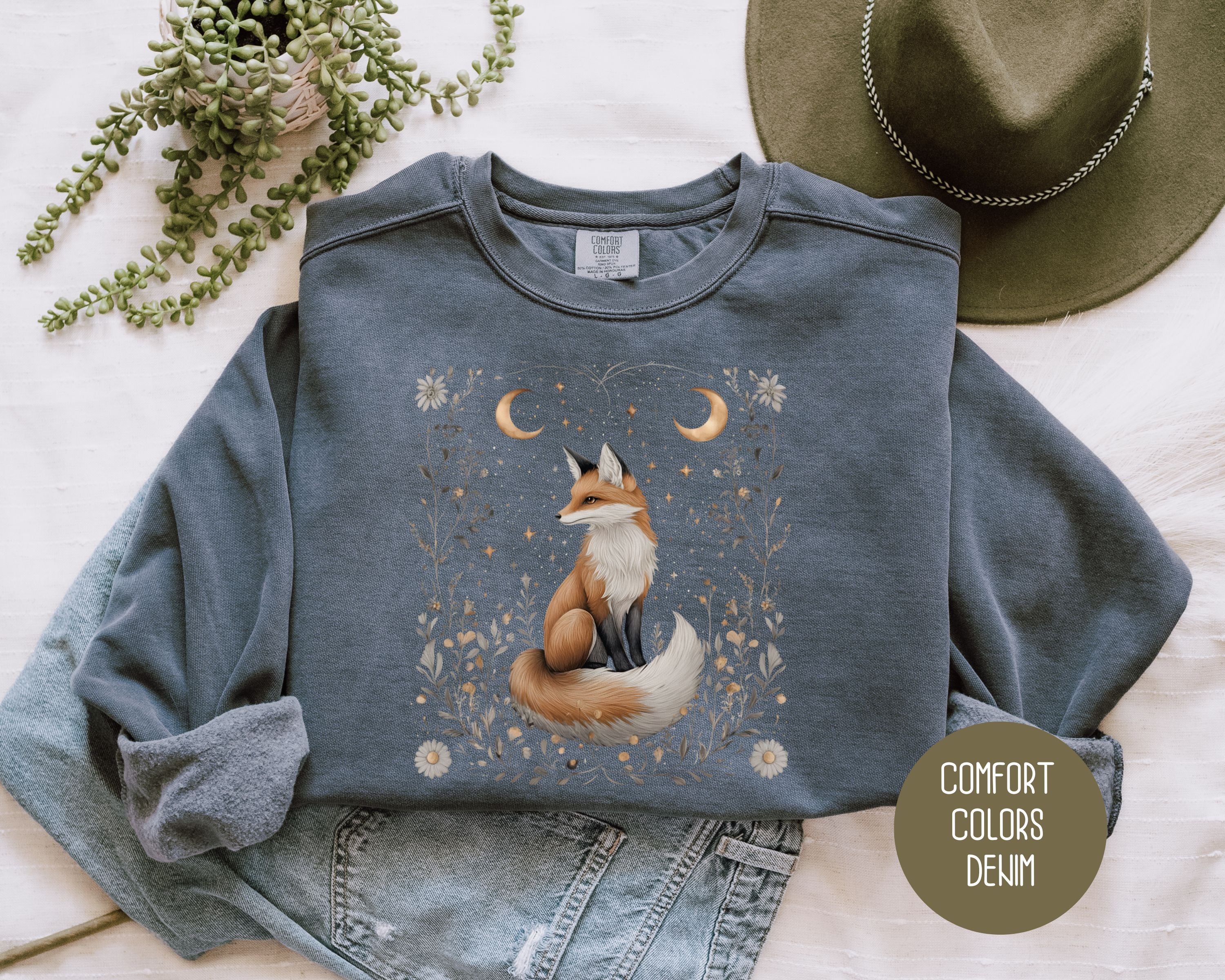 Celestial Cottagecore Fox Comfort Colors Sweatshirt
