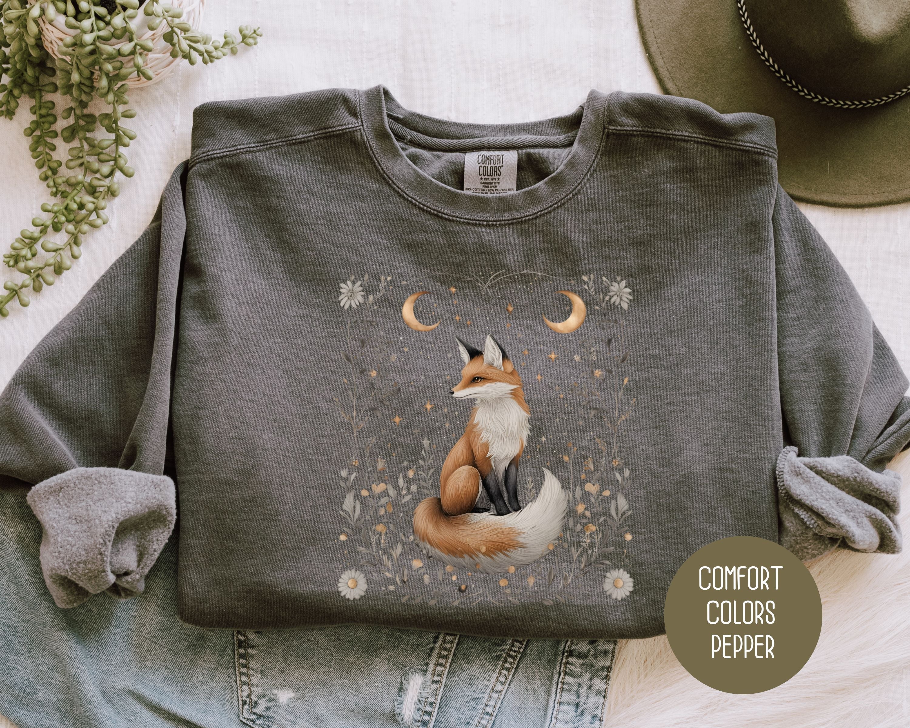 Celestial Cottagecore Fox Comfort Colors Sweatshirt